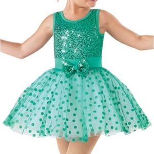 Weissman Dance tutu dress Kelly green teal polka Ain't She Sweet 7724 Child SC 6